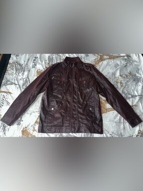 LAMASINI Men’s Burgundy Faux Leather Moto Jacket 2XL Warm Lined Biker Style New